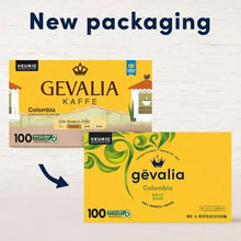 Gevalia K-Cup Columbia packaging, new box design shown side by side