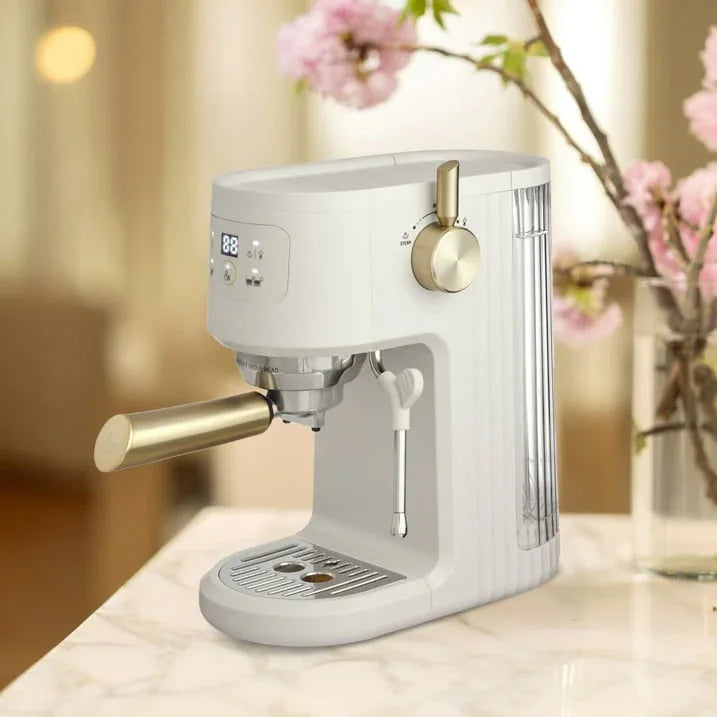 Thyme & Table Barista Mini Espresso Machine with 15-Bar Pressure and Steam Wand, Sand White - USA MEGA SHOP