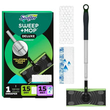 Swiffer Sweep + Mop Deluxe kit with pole and dry sweeping plus wet mopping cloths