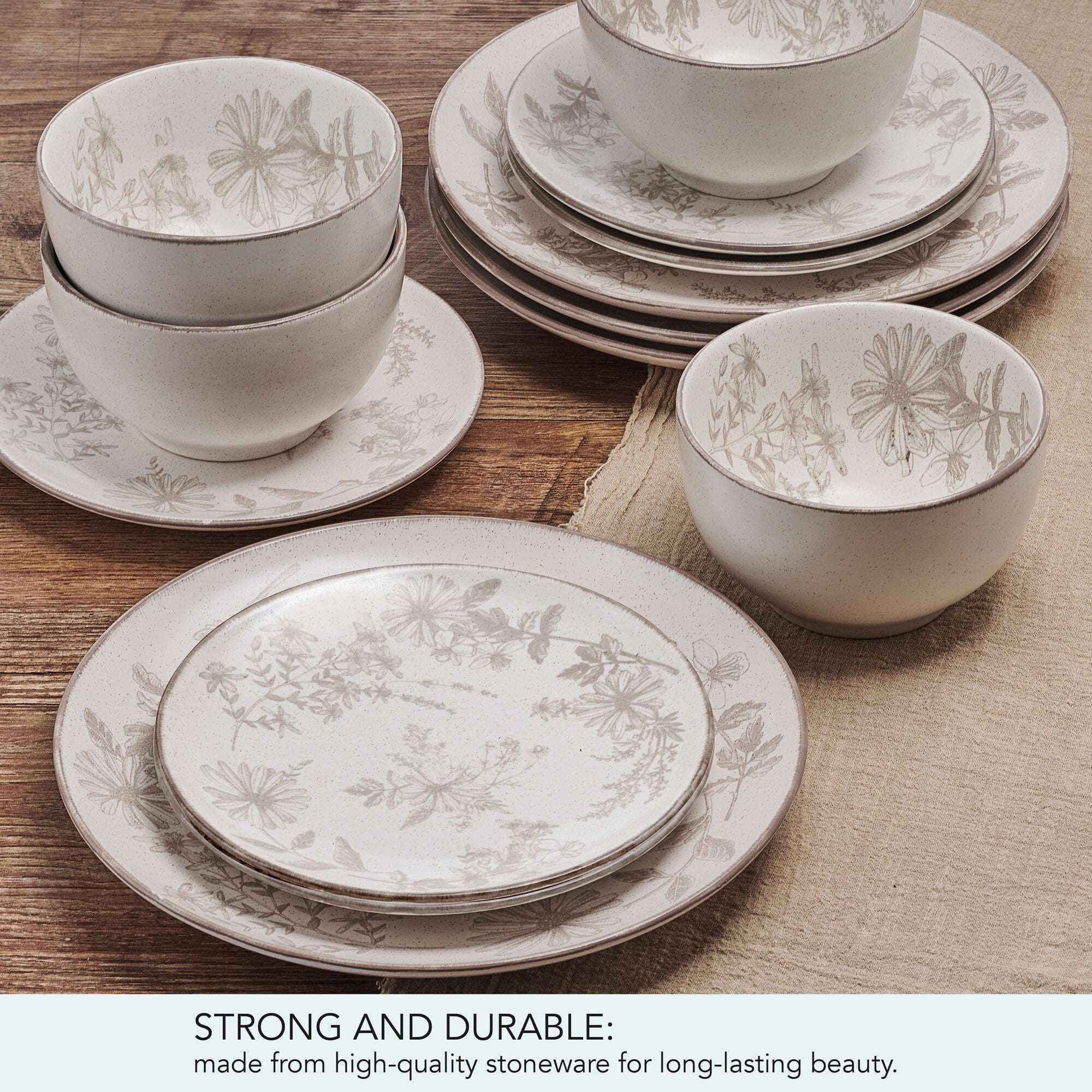 Pfaltzgraff Enchanted Bloom 12 Piece Stoneware Dinnerware Set Gray