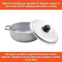 Cast aluminum caldero pot and domed lid with black knob, loop side handles
