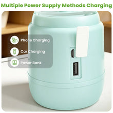Portable blender base with blue housing and visible side charging ports