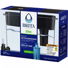 Brita Elite filtered water dispenser box with side panel and warning icon