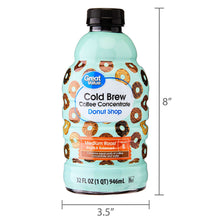 Cold brew coffee concentrate bottle with height and width measurements shown
