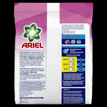Laundry detergent powder bag back panel with usage and safety text