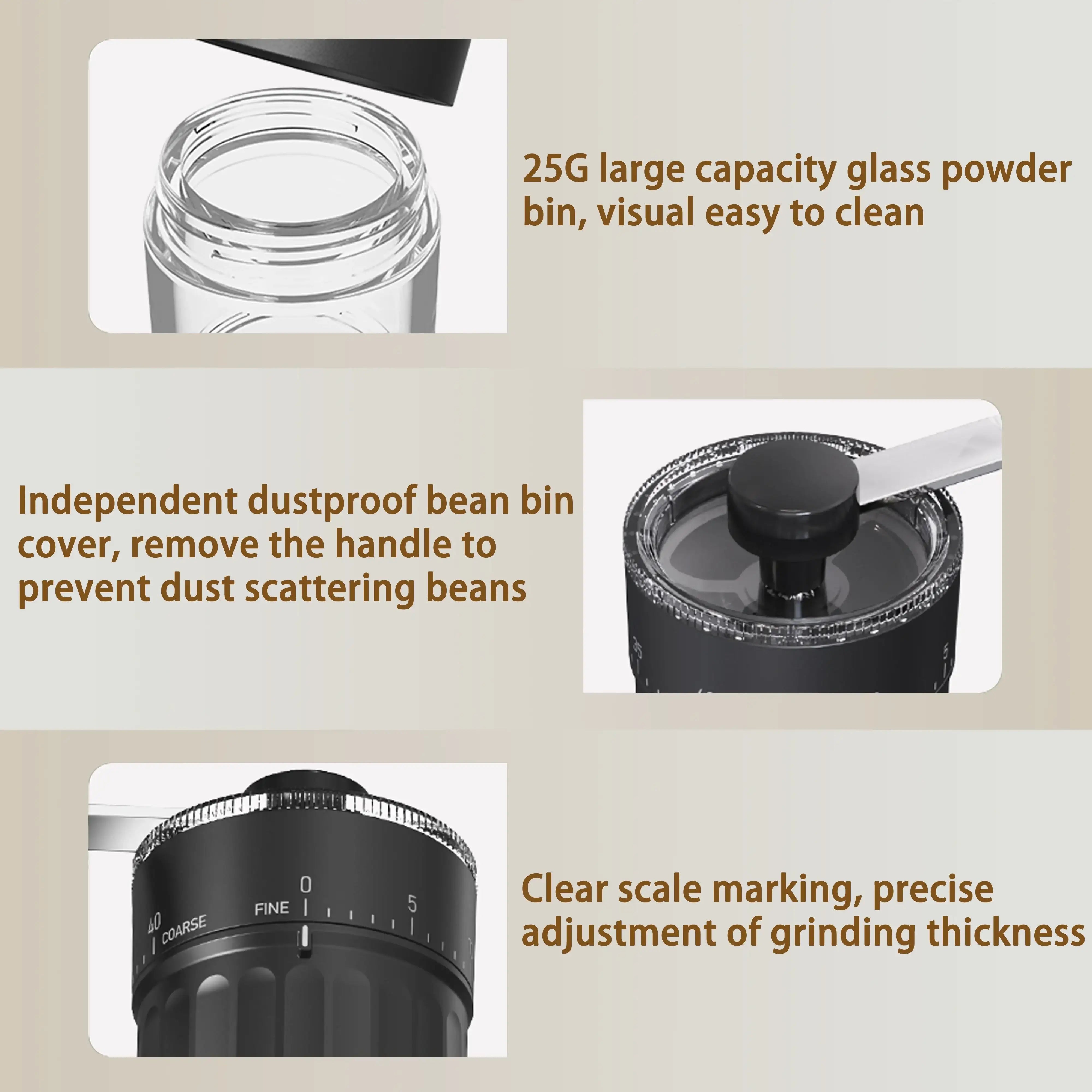 Hand Coffee Grinder, LHKLUK Adjustable Coffee Grinder, Textured ABS Body & Soda-Lime Glass, Ceramic Burr, Compact & Portable for Home/Outdoor/Cold Brew