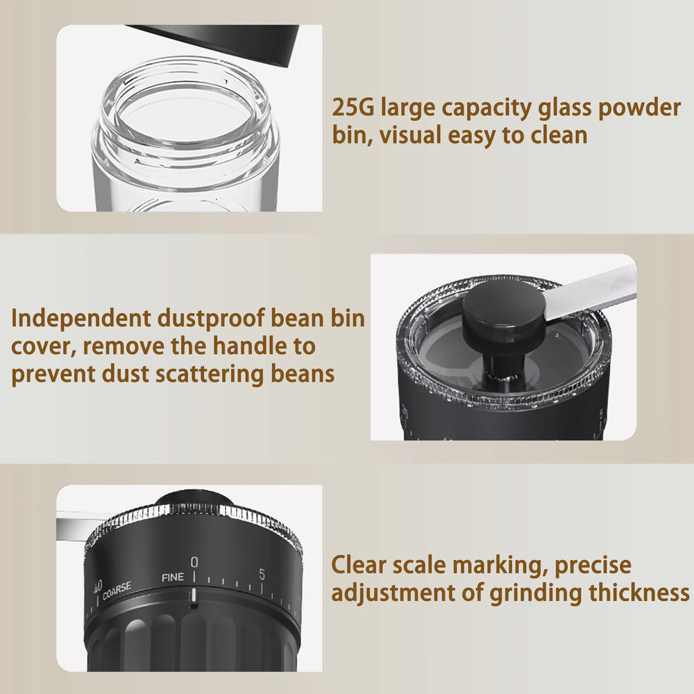 Hand Coffee Grinder, LHKLUK Adjustable Coffee Grinder, Textured ABS Body & Soda-Lime Glass, Ceramic Burr, Compact & Portable for Home/Outdoor/Cold Brew