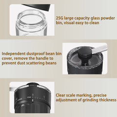 Hand Coffee Grinder, LHKLUK Adjustable Coffee Grinder, Textured ABS Body & Soda-Lime Glass, Ceramic Burr, Compact & Portable for Home/Outdoor/Cold Brew