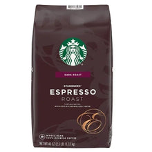 Starbucks Espresso Roast dark roast whole bean coffee bag, 40 oz, front label