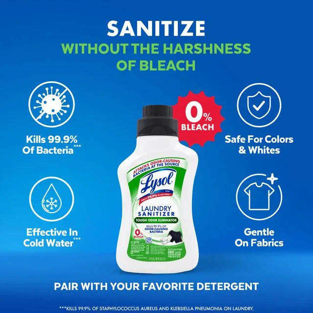Lysol Tough Odor Eliminator Laundry Sanitizer Additive, 0% Bleach, Eliminates Odor Causing Bacteria, 41oz - USA MEGA SHOP