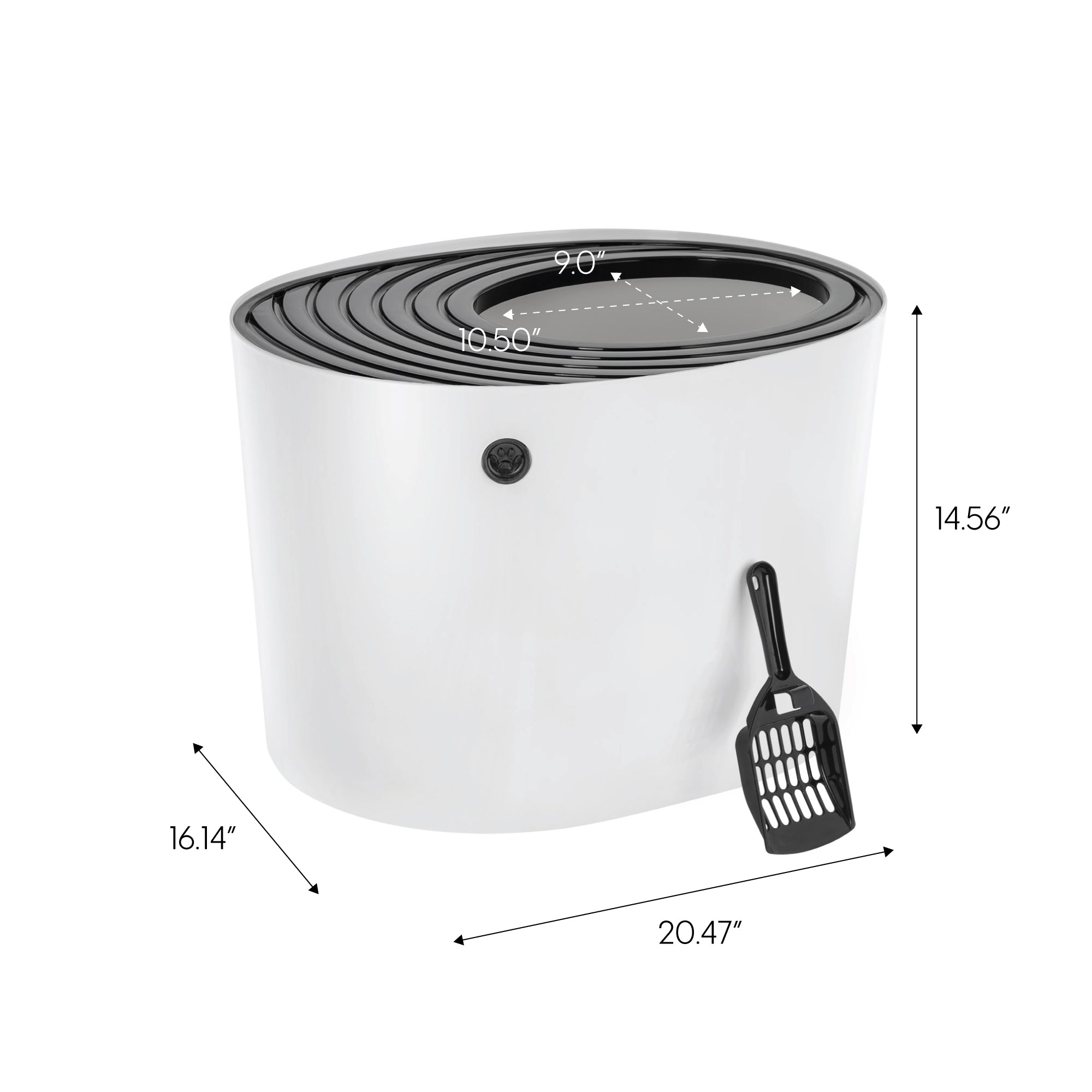 IRIS Top Entry Cat Litter Box with Scoop | Stylish Round Enclosed Design, White/Black