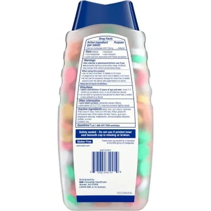TUMS Smoothies Antacid Chewable Tablets for Heartburn Relief, Assorted Fruit (250 Ct.)