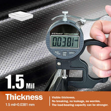 Black trash bag thickness measured with a digital caliper and display