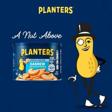 PLANTERS cashew snack canister with “A Nut Above” styling and mascot figure on label