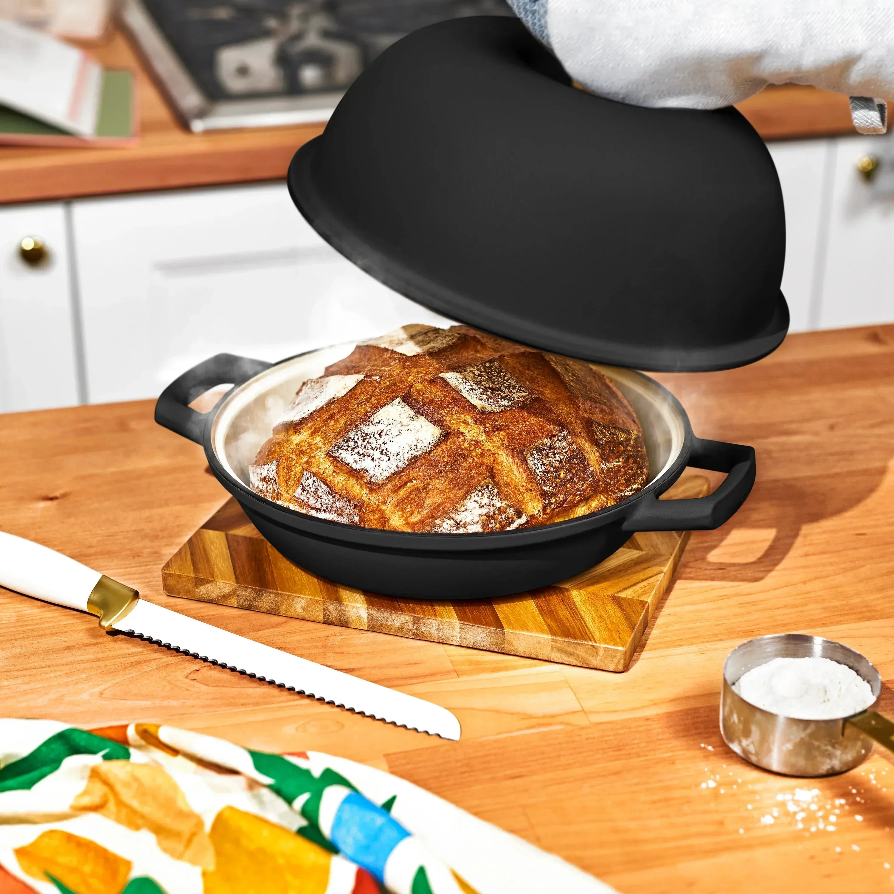 Beautiful Enameled Cast Iron Bread Oven, 10 inch, Round, Black Sesame by Drew Barrymore