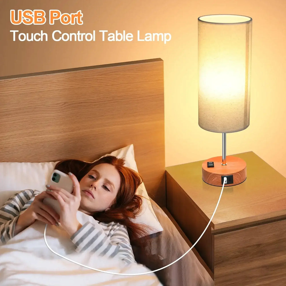 Table Lamps for Bedroom, 3 Way Dimmable Touch Control Bedside Lamp with USB C+A Fast Charging Ports, Nightstand Lamp for Office, Living Room, Reading(E26 Light Bulb Included) - USA MEGA SHOP