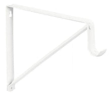 White wall closet rod bracket with triangular support and curved hanging hook