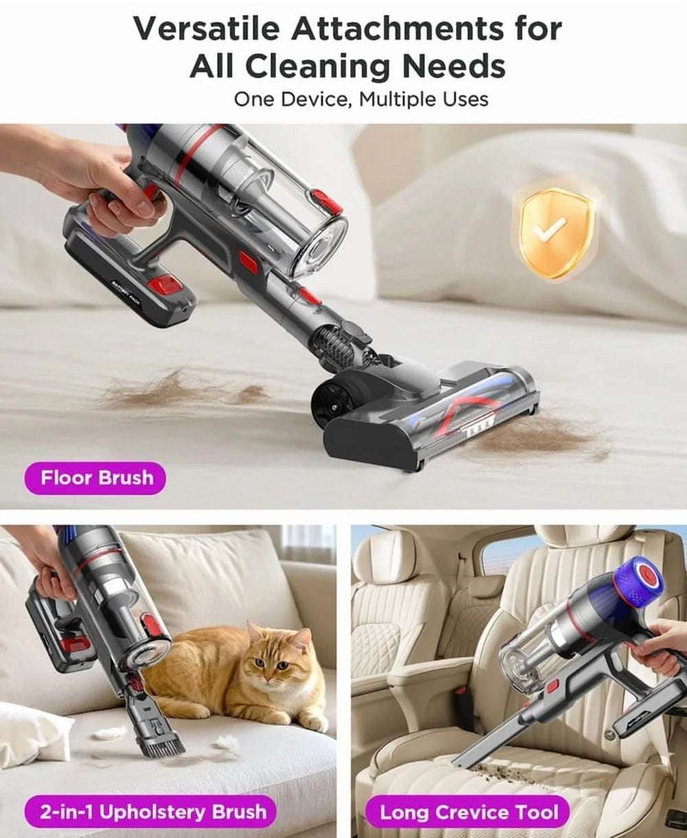 Hosaud Cordless Vacuum Cleaner - 45000pa 550W 55mins 2600mAh Lightweight Stick Vacuum Cleaners for Home Pet Hair Carpet Floor Purple - USA MEGA SHOP
