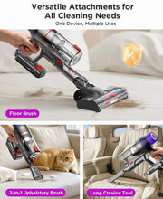 Cordless stick vacuum with multiple cleaning attachments for floor, upholstery, and crevices