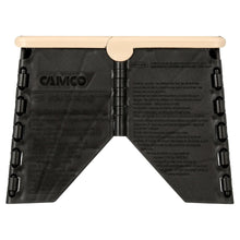 Plastic step stool front with CAMCO logo, black textured panel and beige top rim