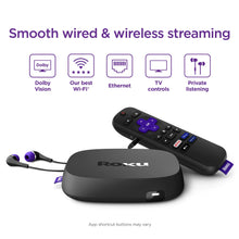 Roku Ultra LT streaming device with voice remote and dual-band Wi‑Fi feature icons