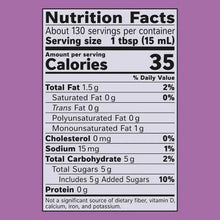 Nutrition Facts panel showing 35 calories per serving on coffee creamer bottle