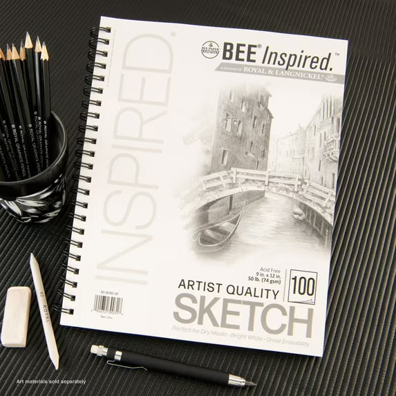 Bee Paper - Bee Inspired 9"x12" Sketching Paper Pad, 100 Sheets, Side Wire, 50lb. 74GSM