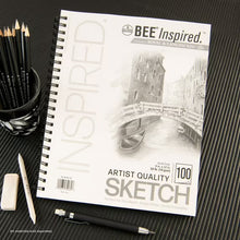 Sketching paper pad with white Bee Inspired cover, Artist Quality Sketch 100 label