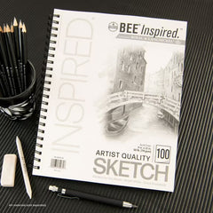Bee Paper - Bee Inspired 9"x12" Sketching Paper Pad, 100 Sheets, Side Wire, 50lb. 74GSM