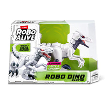 Robo Dino Raptor electronic robot dinosaur toy in retail box, white and green packaging