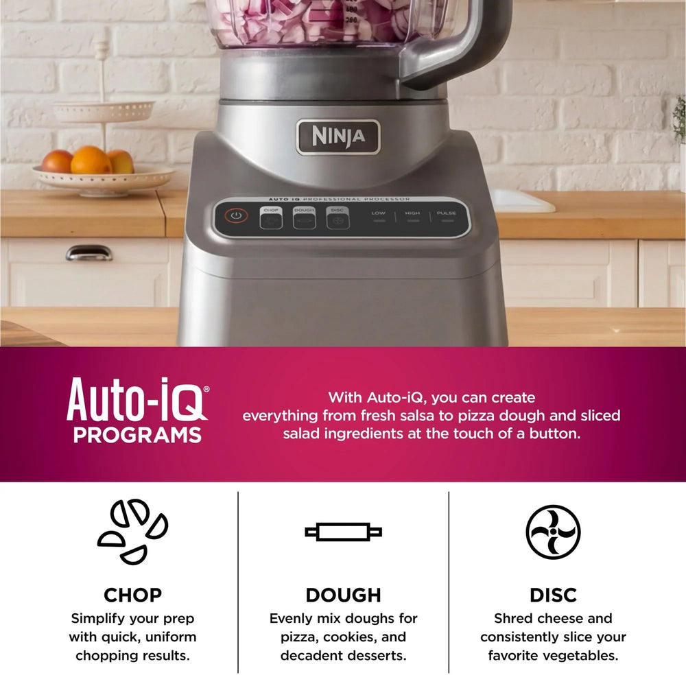 Ninja Professional 9 Cup Food Processor, 850 Watts, Auto-iQ 3 Presets, Chop, Dough, Slice, Shred, BN600 Silver - USA MEGA SHOP