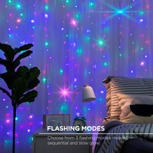 Glowing RGB curtain string lights with multicolor twinkling LED bulbs