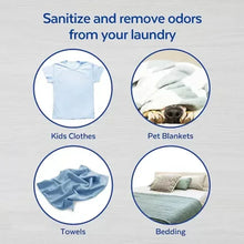 Laundry sanitizer infographic for kids clothes, pet blankets, towels and bedding