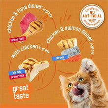 Chicken & tuna and chicken & salmon wet cat food in gravy options