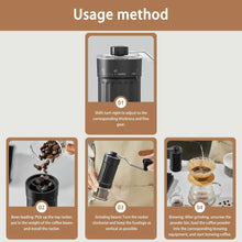 Hand coffee grinder showing adjustable gear for coarse and fine grind thickness