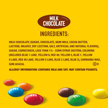 Milk chocolate candy ingredients and allergy information panel