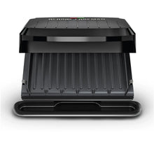 George Foreman grill with ridged nonstick cooking plates and front drip tray
