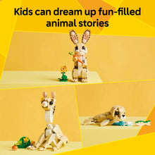 LEGO Creator 3-in-1 animal toys: bunny, seal, and llama with small flower and carrot pieces