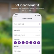 Smart plug scheduling screen on phone showing start time and repeat days