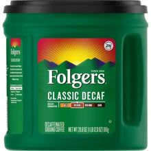 Folgers Classic Decaf ground coffee canister, green, 28.8 oz