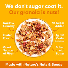 Honey nut granola package graphic: sweet & crunchy, no sugar added, gluten free