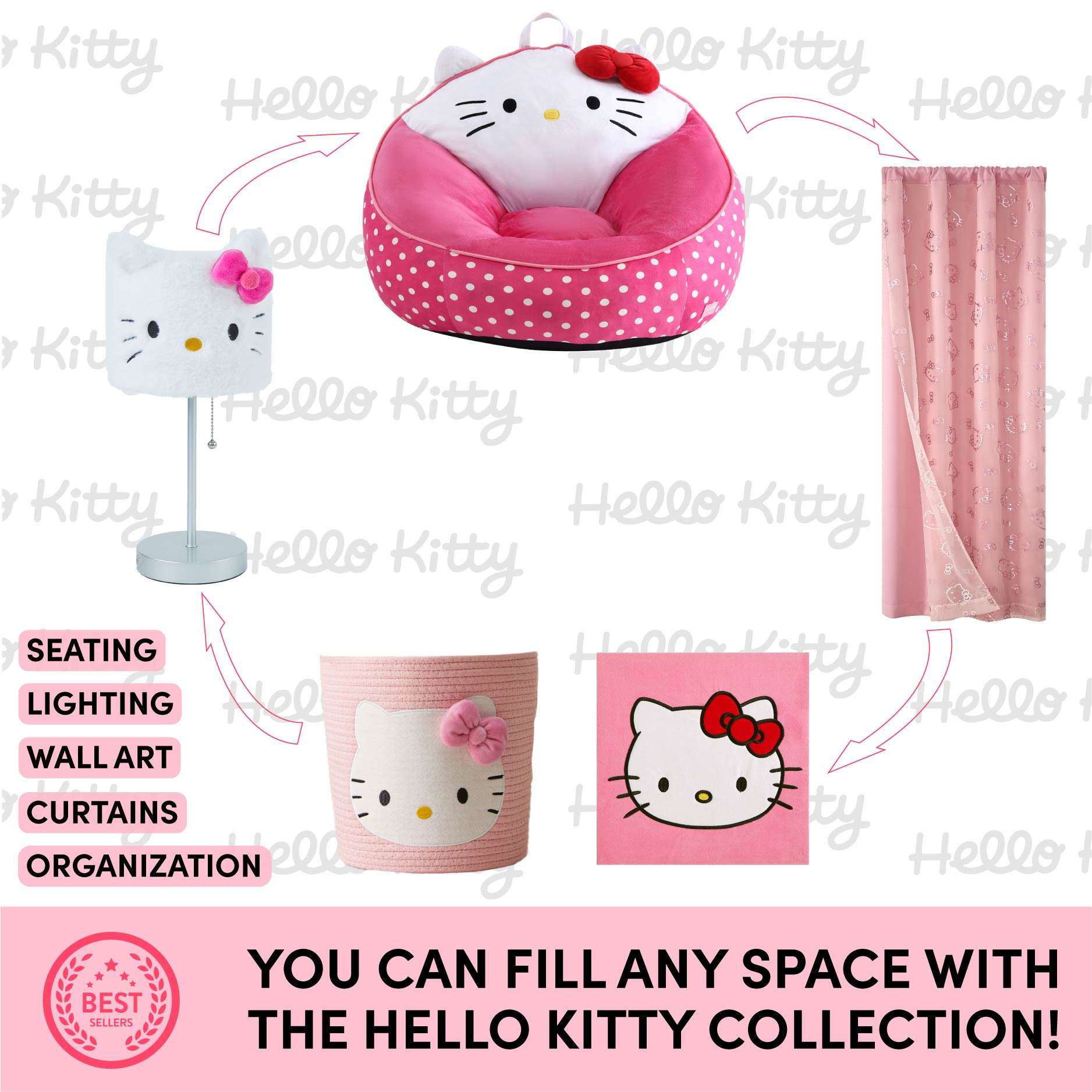 Hello Kitty Plush Table Lamp 15" H - Adorable Plush Light for Kids' Rooms