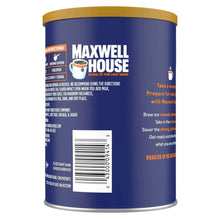 Maxwell House ground coffee canister with barcode, original roast, blue and gold.