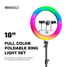 18-inch full-color ring light with three holders on a tripod stand