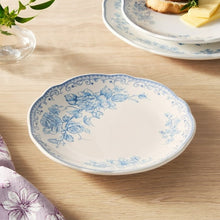 Blue floral stoneware salad plate in a round shallow shape