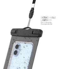 Waterproof phone pouch with clear front window and detachable lanyard attachment points
