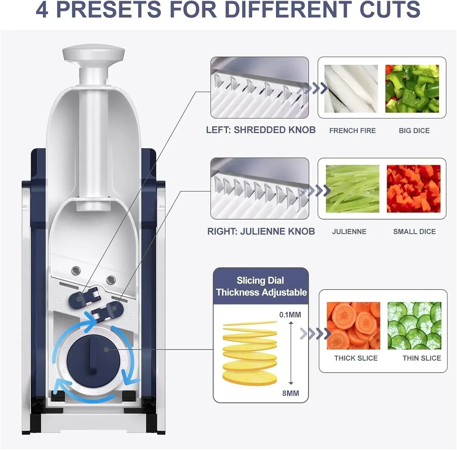 Mandoline Slicer for Vegetables Fruits, Adjustable Thickness Stainless Steel Food Cutter & Chopper, Safe and Quick Meal Preparation - USA MEGA SHOP