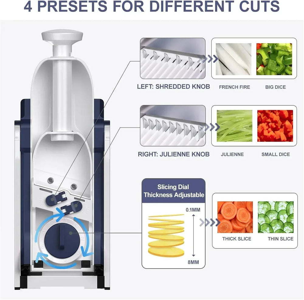 Mandoline Slicer for Vegetables Fruits, Adjustable Thickness Stainless Steel Food Cutter & Chopper, Safe and Quick Meal Preparation - USA MEGA SHOP