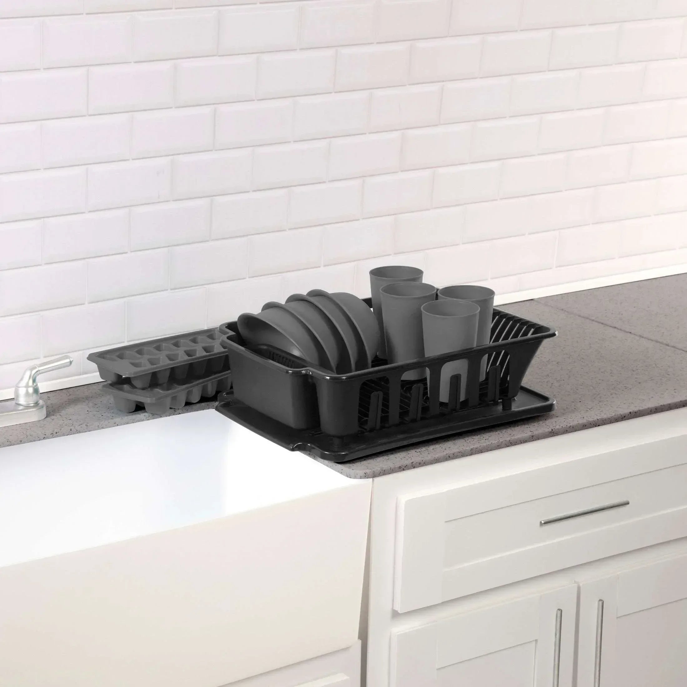 Sterilite 12 Piece Kitchen Set, Includes Sinkset, Bowls, Tumblers, Ice Cube Trays, Black