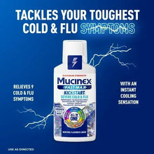 Mucinex Fast-Max Kickstart cold & flu liquid bottle with cooling sensation graphic